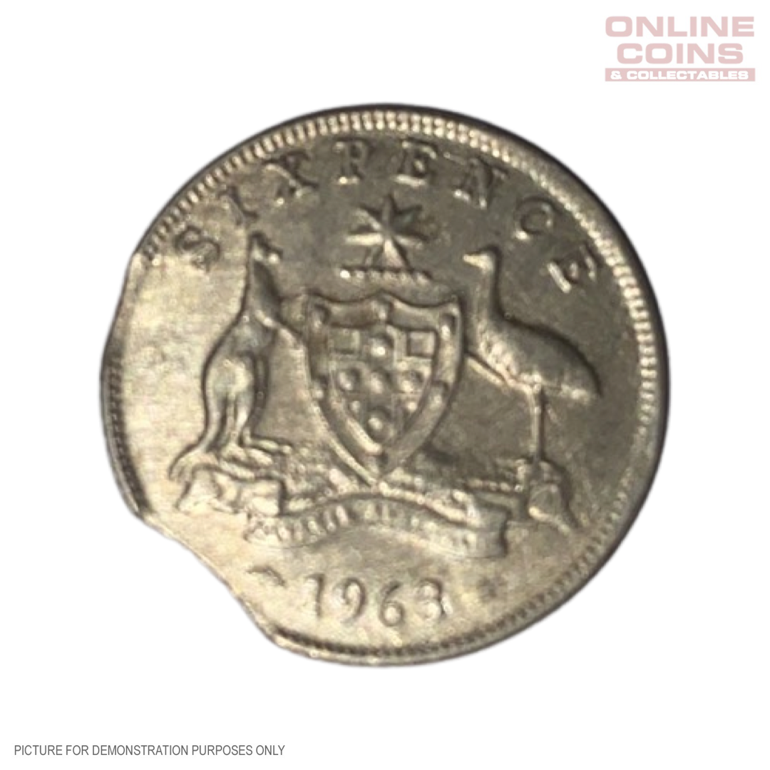 1963 Australian Silver Sixpence - ERROR - Double Clip